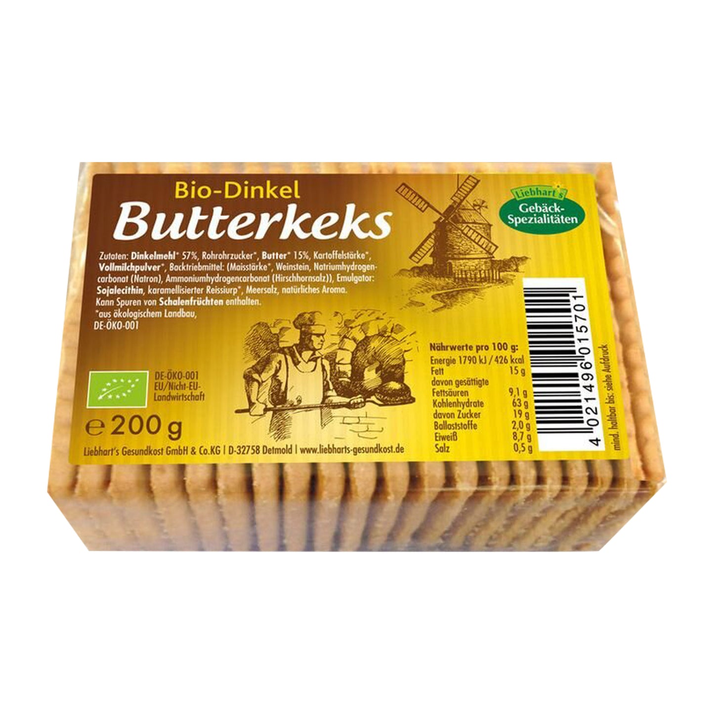 Biscuiți bio din grâu spelta cu unt, 200 g Liebhart's
