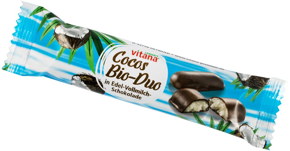 Batoane bio de cocos in ciocolata neagra cu lapte, 40g Vitana