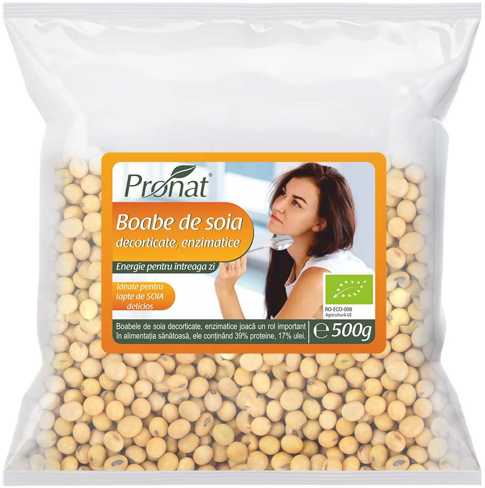 Boabe de soia bio enzimatice, 500g Pronat