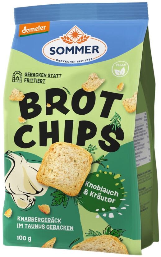 Chipsuri bio si demeter de paine cu mirodenii si usturoi, 100g Sommer