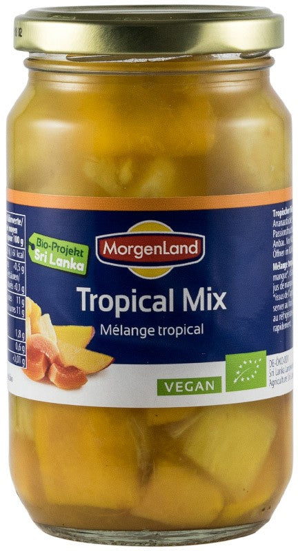 Compot bio, mix din fructe tropicale, 360g / 230g Morgenland