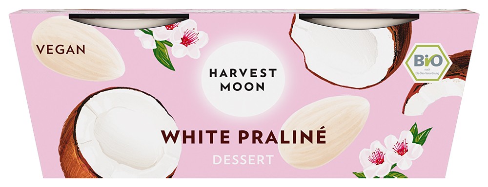Desert bio vegetal cu ciocolata alba si praline, 2x80g Harvest Moon
