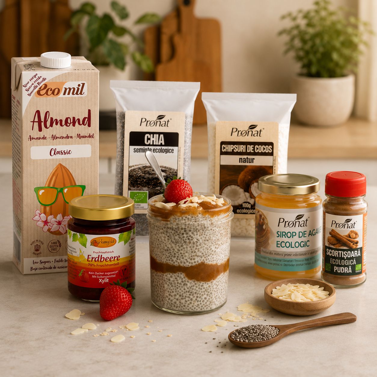 Gourmet Box - Budinca de chia cu gem de capsuni fara zahar, Pronat