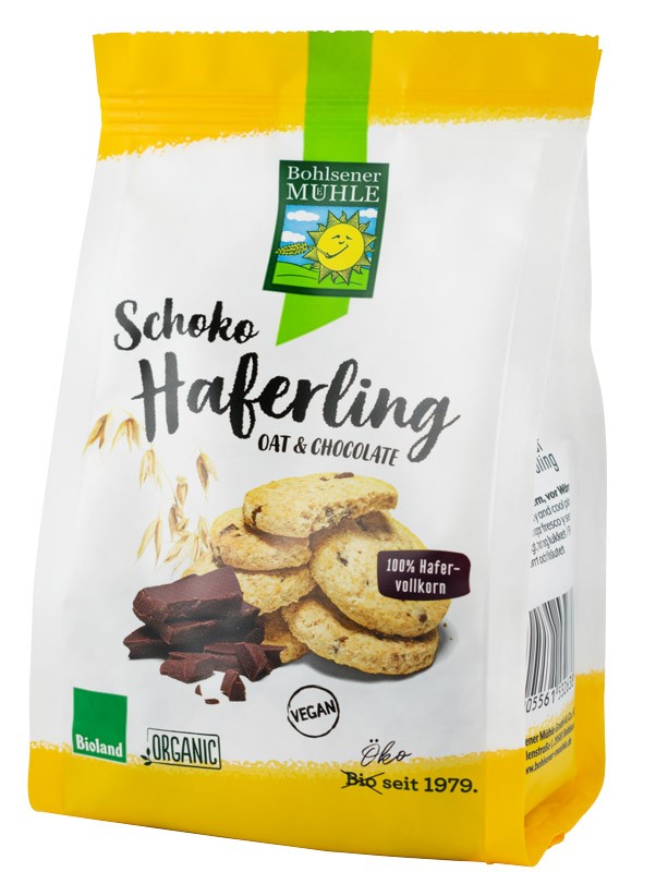 Haferling biscuiti bio crocanti din ovaz cu bucatele de ciocolata, 125g Bohlsener Muhle