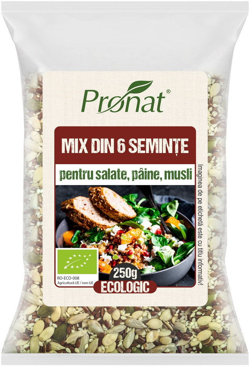 Mix bio din 6 seminte pentru salate, paine, musli 250g Pronat