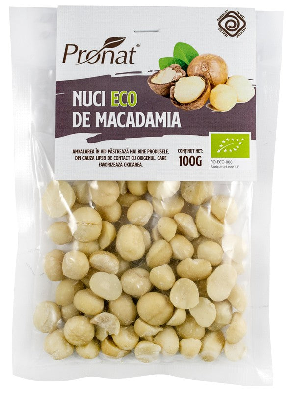 Nuci bio de macadamia crude 100g Pronat