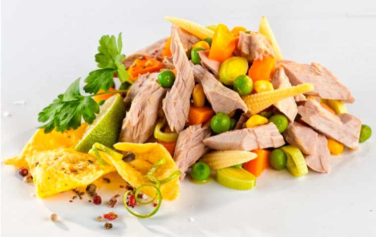 Salata de ton Texas cu legume bio si ulei de floarea soarelui presat la rece, 200g Fontaine