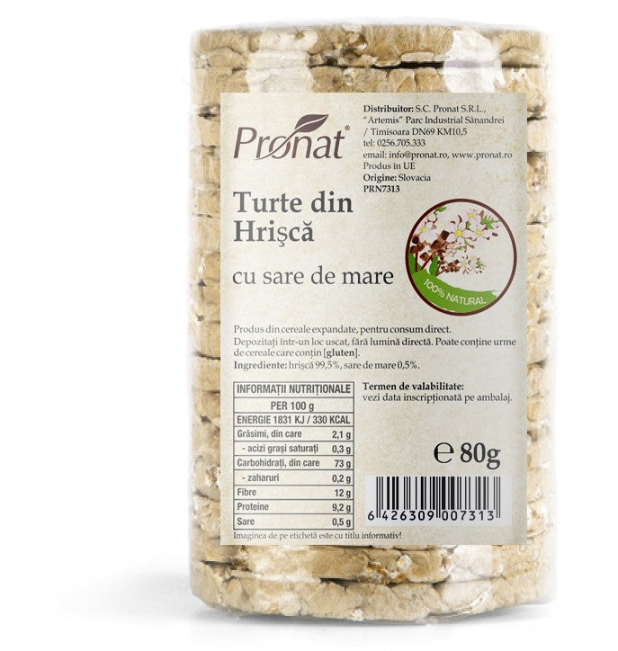 Turte din hrisca cu sare de mare, 80g Pronat