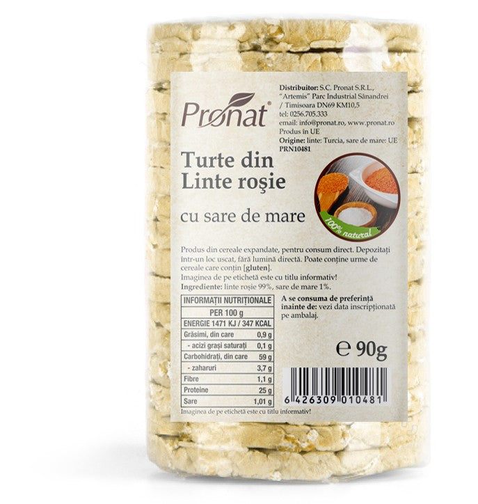 Turte din linte rosie cu sare de mare, 90g Pronat