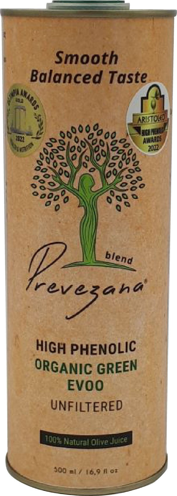 Ulei de masline cu continut mare de fenoli, bio, nefiltrat, gust echilibrat, 500ml Prevezana Green Olive Oil