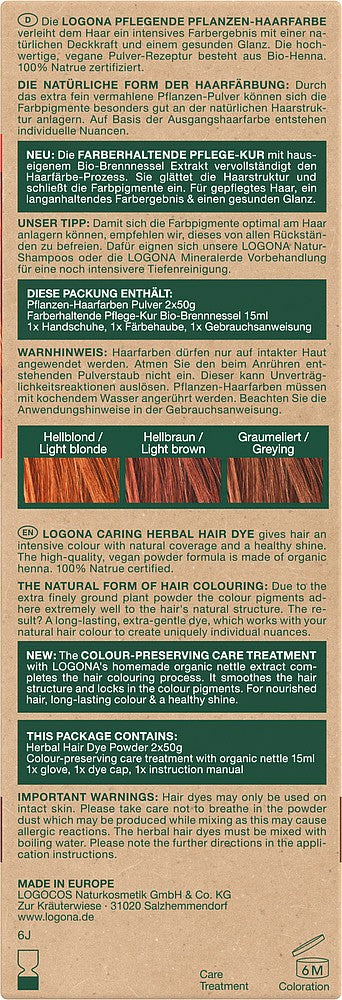 Vopsea de par bio pe baza de plante, 030, rosu henna 100g Logona