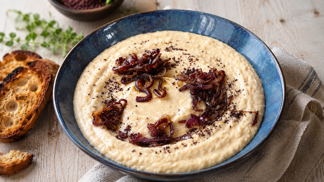 Fasole bătută cu ceapă caramelizată și sumac