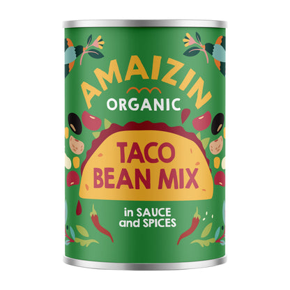 Mix bio de fasole pentru taco, în sos cu condimente, 400g Amaizin