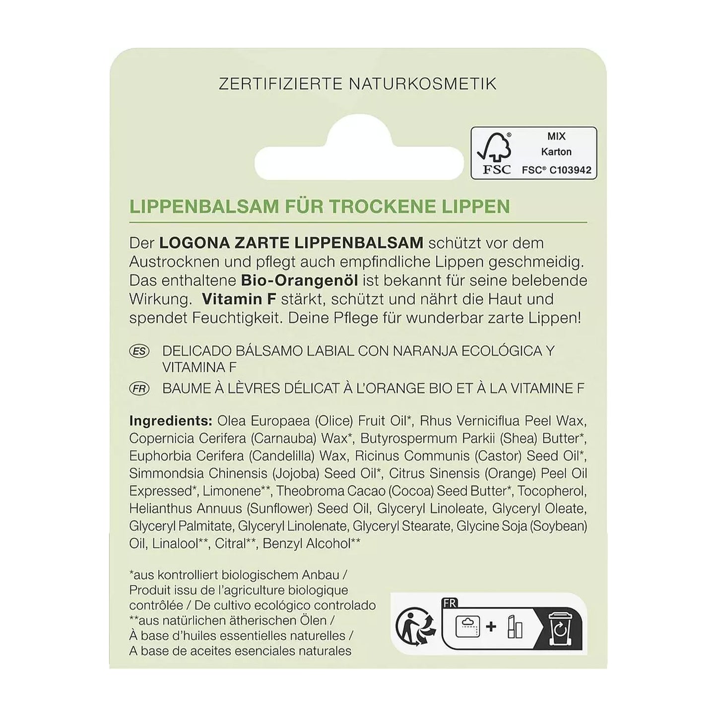 Balsam bio de buze cu portocale, 4,6g Logona