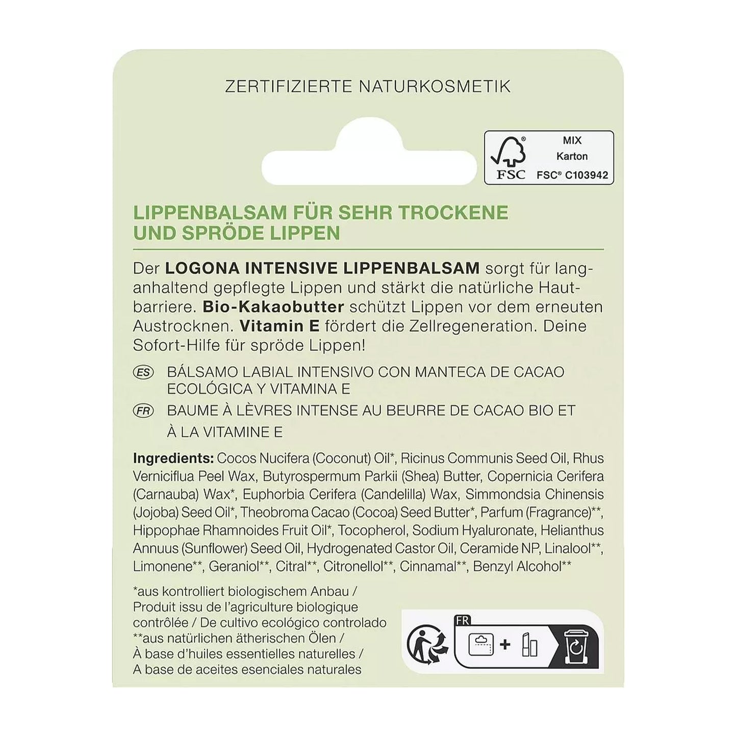Balsam bio de buze cu unt de cacao, 4,6g Logona