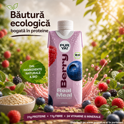 Pur Ya - Băutură ecologică bogată în proteine, cu aromă naturală de fructe de pădure, 500ml