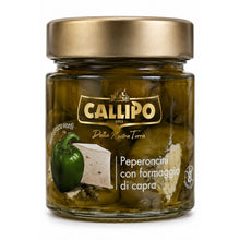 Ardei verzi peperoncini în ulei de măsline umpluți cu brânză de capră, 225g Callipo