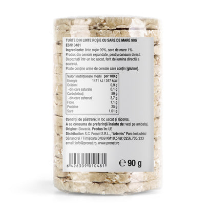 Turte din linte rosie cu sare de mare, 90g Pronat