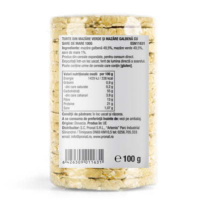 Turte din mazare galbena si mazare verde cu sare de mare, 100g Pronat
