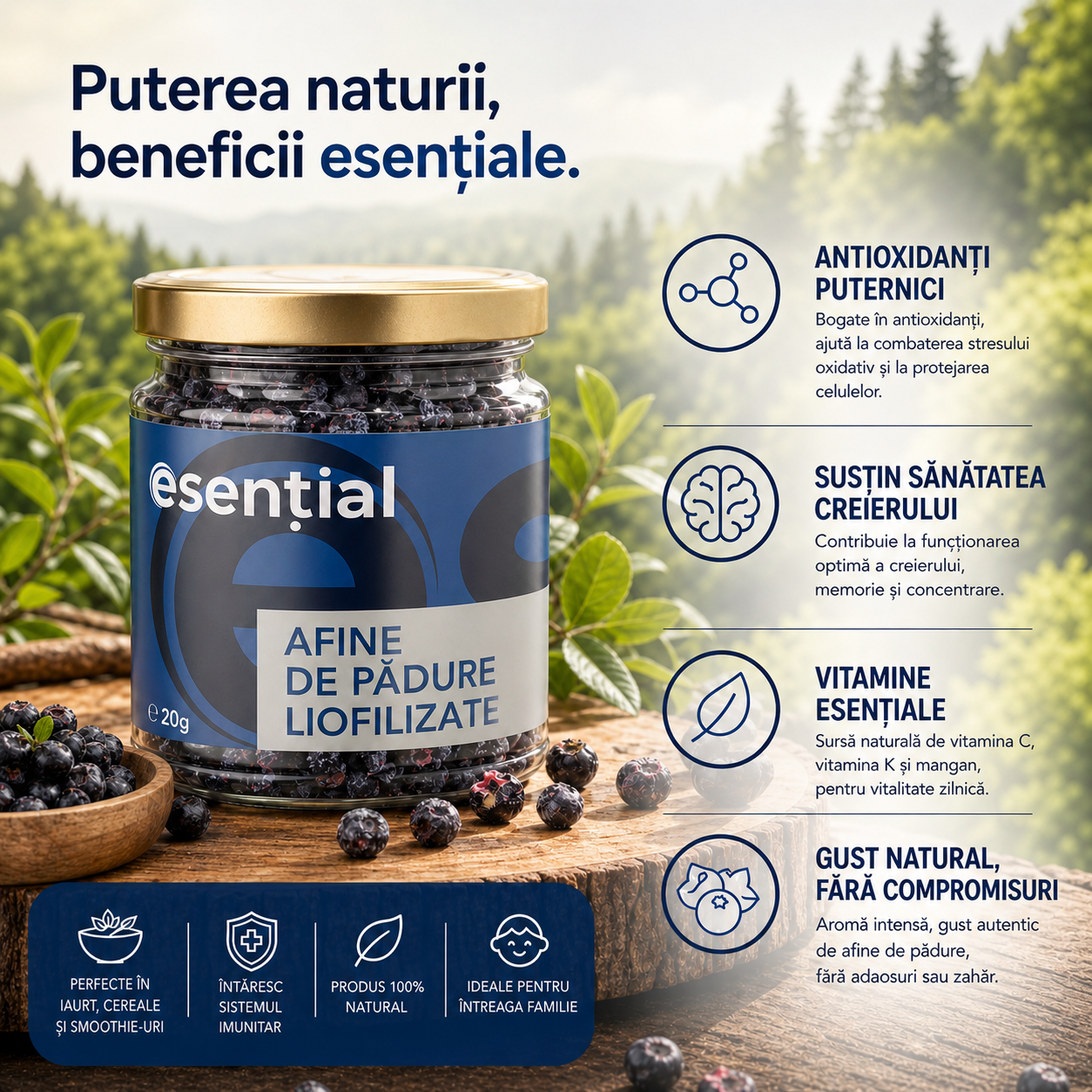 Afine de pădure liofilizate, 20g Esential