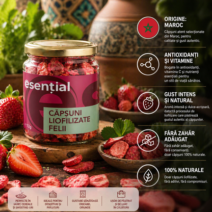 Căpșuni liofilizate felii, 12g Esential