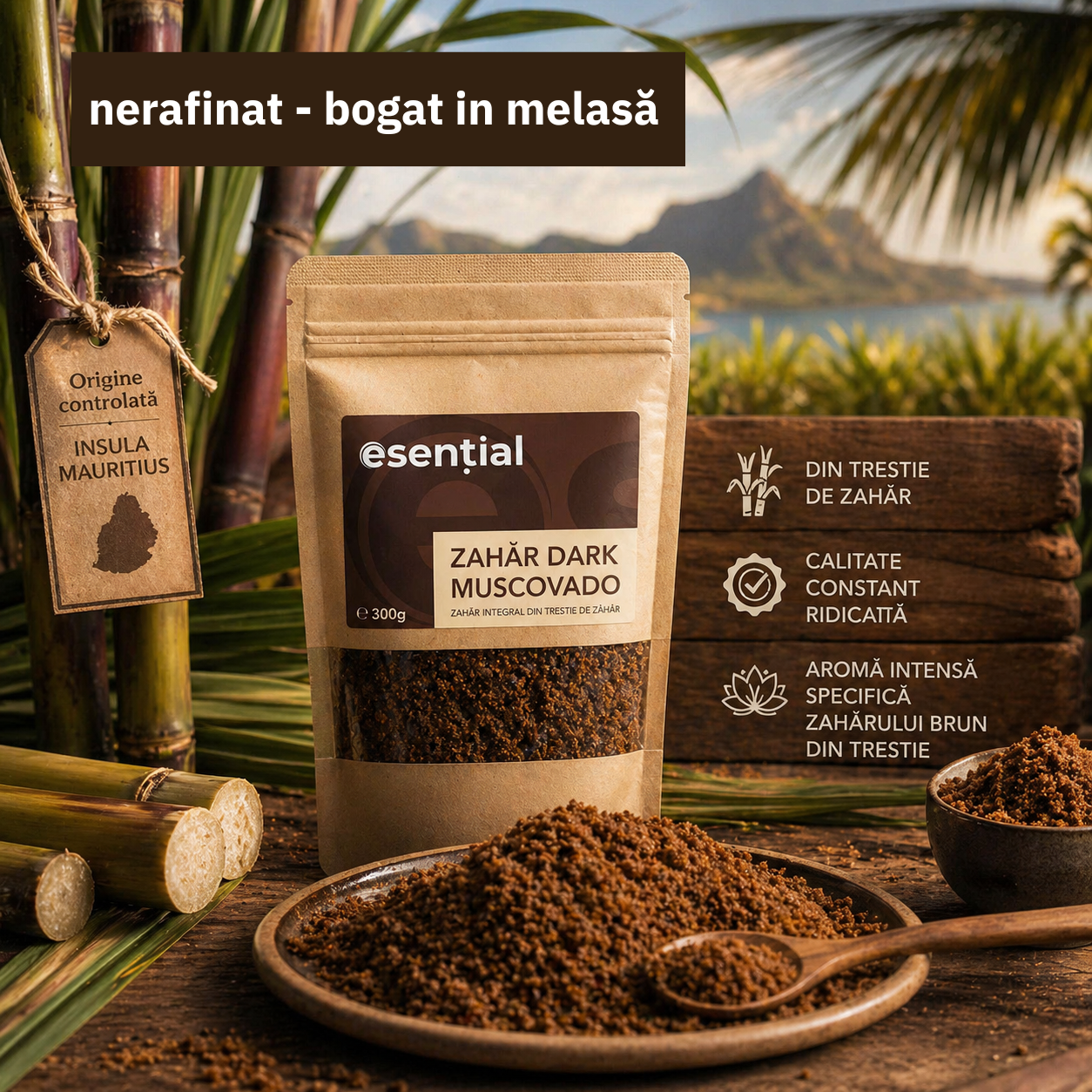 Zahăr dark Muscovado, 300g Esential