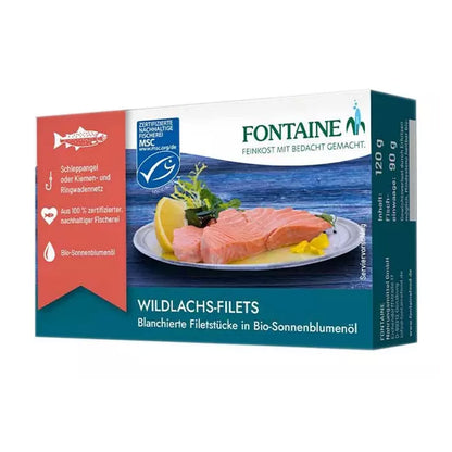 File de somon sălbatic în ulei bio de floarea soarelui, 125g Fontaine