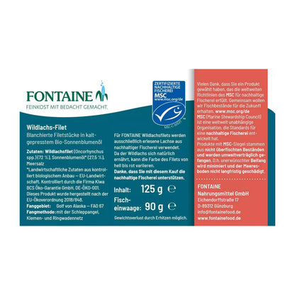 File de somon sălbatic în ulei bio de floarea soarelui, 125g Fontaine