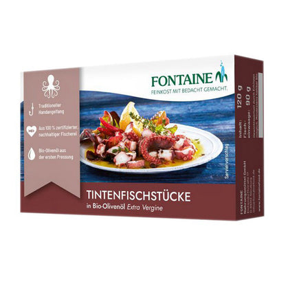 Bucăți de caracatita în ulei de masline bio extravirgin, 110g Fontaine