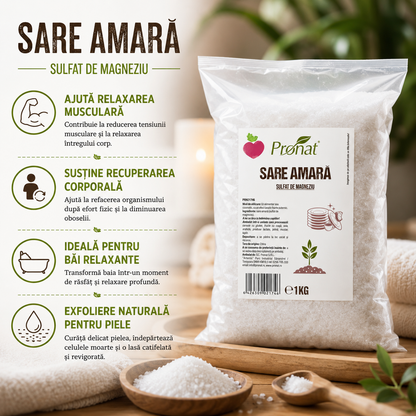 Sare Epson Sare amara (sulfat de magneziu), 1kg Pronat