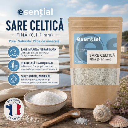Sare celtica fina, nerafinată, neiodata, 250g Esential