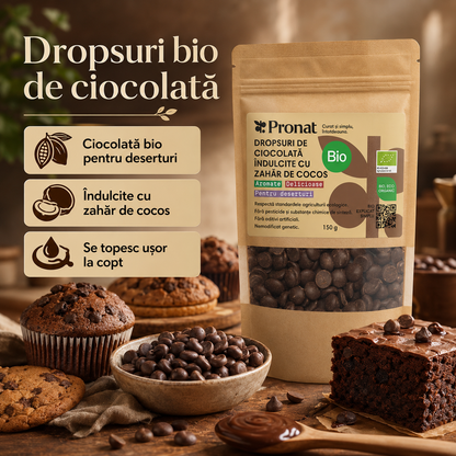 Dropsuri bio de ciocolată îndulcite cu zahăr de cocos, 150g Pronat
