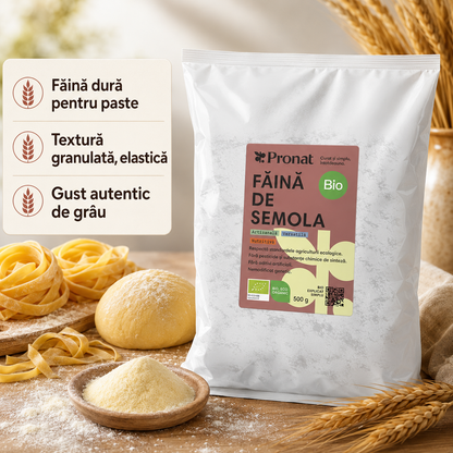 Făină bio de grâu semola, 500g Pronat
