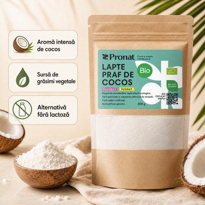 Lapte praf bio de cocos, 200g Pronat