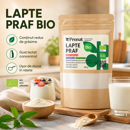 Lapte praf bio degresat, 1% grasime, 250g Pronat