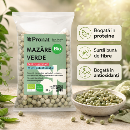 Mazare verde bio pentru germinat, 100g Pronat