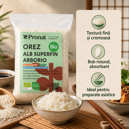 Orez alb super fin Arborio, pentru risotto, sushi si alte bunatati 200g Pronat