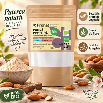 Pudra proteica solubilă bio din samburi de migdale, 150g Pronat