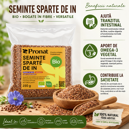 Seminte bio de in sparte, 250g Pronat