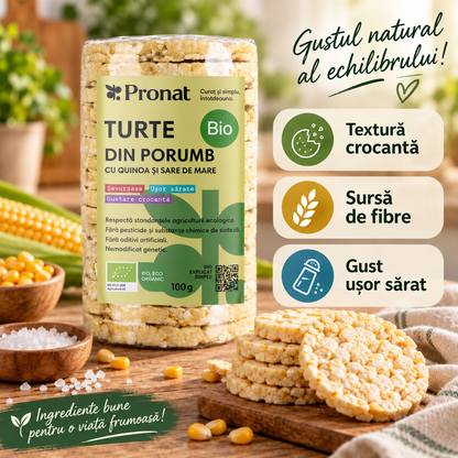 Turte bio din porumb cu quinoa si sare de mare, 100g Pronat