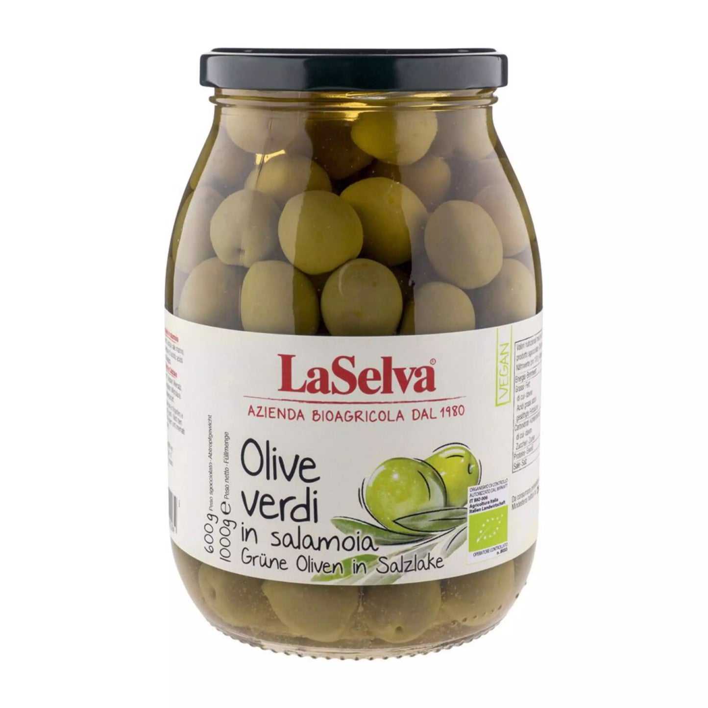 Măsline verzi bio în saramură, 1kg LaSelva