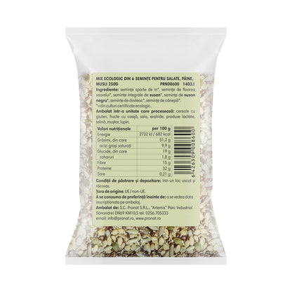 Mix bio din 6 seminte pentru salate, paine, musli 250g Pronat