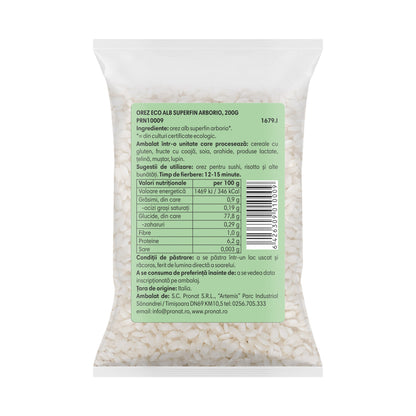 Orez alb super fin Arborio, pentru risotto, sushi si alte bunatati 200g Pronat