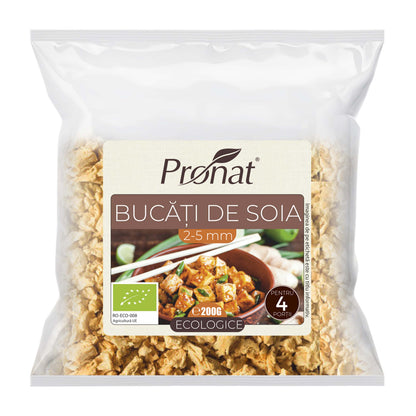 Bucati de soia bio 2-5mm, 200g proteina vegetala texturata TVP Pronat