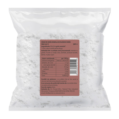 Făină bio de grâu semola, 500g Pronat