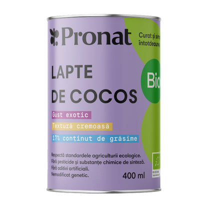 Lapte bio de cocos, 400ml Pronat