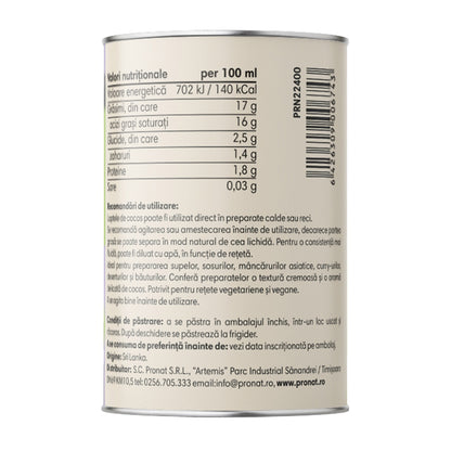 Lapte bio de cocos, 400ml Pronat