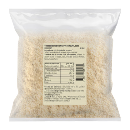 Gris bio din grâu dur semolina 600g Pronat