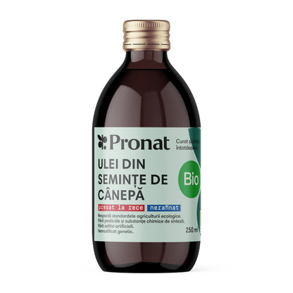 Ulei bio din seminte de canepa presat la rece, 250ml Pronat