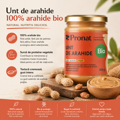 Unt de arahide bio, 300g Pronat